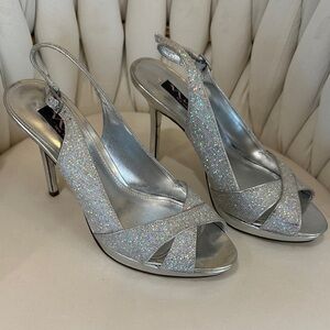 Nina New York Silver Sparkle Slingback Heels